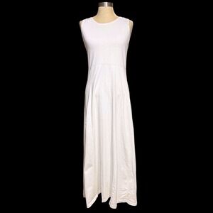 VTG Lou Nardi M Knit Maxi Dress White Minimalist‎ Coastal Summer Boho Lounge 90s